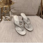 Gianvito Rossi Summer Leather Woven High Heeled Flip Flops For Women Silver
