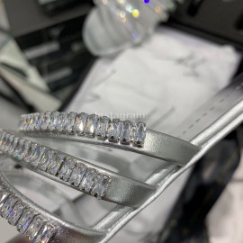 Giuseppe Zanotti Simple Sheepskin Diamond Flat Heel Slippers For Women Silver