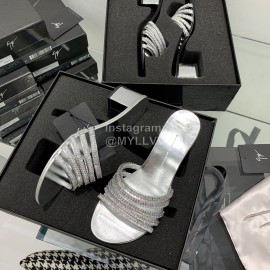 Giuseppe Zanotti Simple Sheepskin Diamond High Heel Slippers For Women Silver