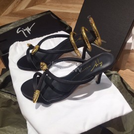 Giuseppe Zanotti New Silk Leather High Heeled Slippers For Women 