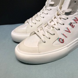 Givenchy Fashion Embroidery High Top Canvas Shoes For Men White