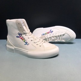 Givenchy Fashion Letter Embroidery High Top Canvas Shoes For Men White