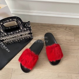 Givenchy Autumn Winter Soft Mink Hair Flat Heel Slippers For Women Red
