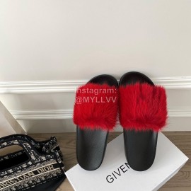Givenchy Autumn Winter Soft Mink Hair Flat Heel Slippers For Women Red
