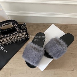 Givenchy Autumn Winter Soft Mink Hair Flat Heel Slippers For Women Gray