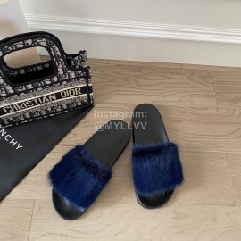 Givenchy Autumn Winter Soft Mink Hair Flat Heel Slippers For Women Blue