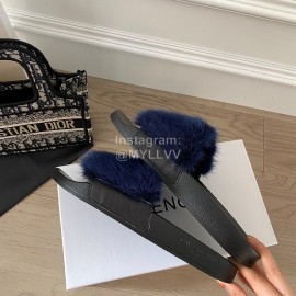 Givenchy Autumn Winter Soft Mink Hair Flat Heel Slippers For Women Blue