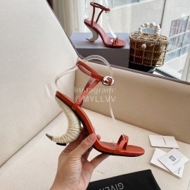 Givenchy Ox Horn Heel Cowhide High Heeled Sandals For Women Orange Red
