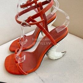 Givenchy Ox Horn Heel Cowhide High Heeled Sandals For Women Orange Red