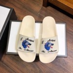 Gucci Wolf Silk Printed Leather Slippers For Men