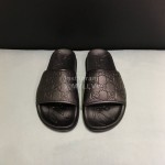 Gucci Black Embossed Leather Slippers For Men