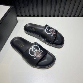 Gucci 3D Pattern Vamp Black Leather Slippers For Men
