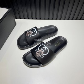 Gucci 3D Pattern Vamp Black Leather Slippers For Men