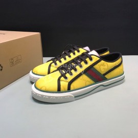 Gucci Vintage Canvas Lace Up Shoes For Men And Women Yellow