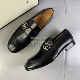 Gucci Black Calf Leather GG Buckle Loafers For Men
