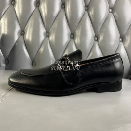 Gucci Black Calf Leather GG Buckle Loafers For Men