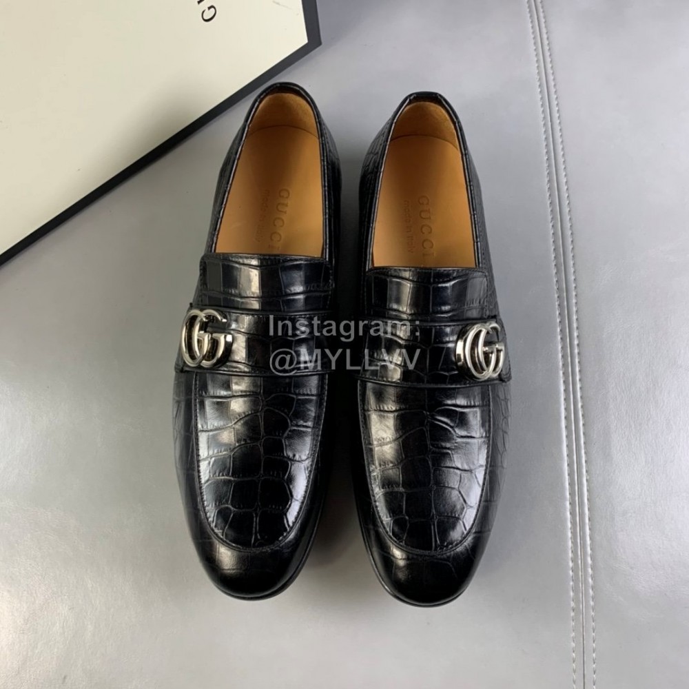 Gucci Calf Leather GG Buckle Loafers For Men Black