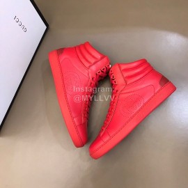 Gucci Vintage Calf Leather High Top Sneakers For Men Red 