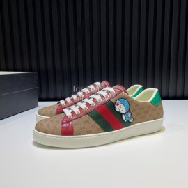 Gucci Calf Leather Casual Sneakers For Men And Women Coffee