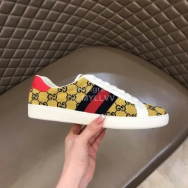 Gucci Canvas Ribbon Casual Sneakers For Men And Women Yellow