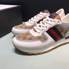 Gucci Vintage Canvas Leather Sneakers For Men Brown
