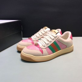 Gucci Vintage Leather Sneakers For Men And Women Pink