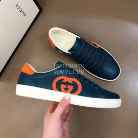 Gucci Calf Leather Casual Sneakers For Men And Women Navy