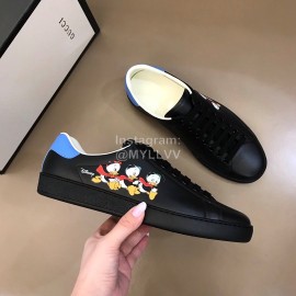 Gucci Calf Leather Casual Lace Up Sneakers For Men And Women Black