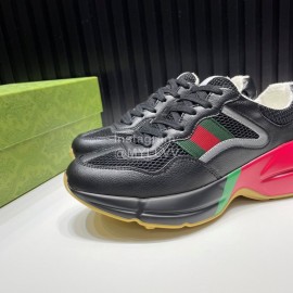 Gucci Calf Leather Mesh Thick Soled Sneakers For Men And Women Black