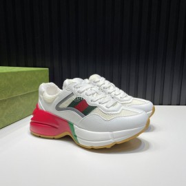 Gucci Calf Leather Mesh Thick Soled Sneakers For Men And Women White