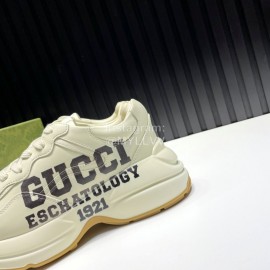 Gucci Calf Leather Thick Soled Sneakers For Men And Women Beige
