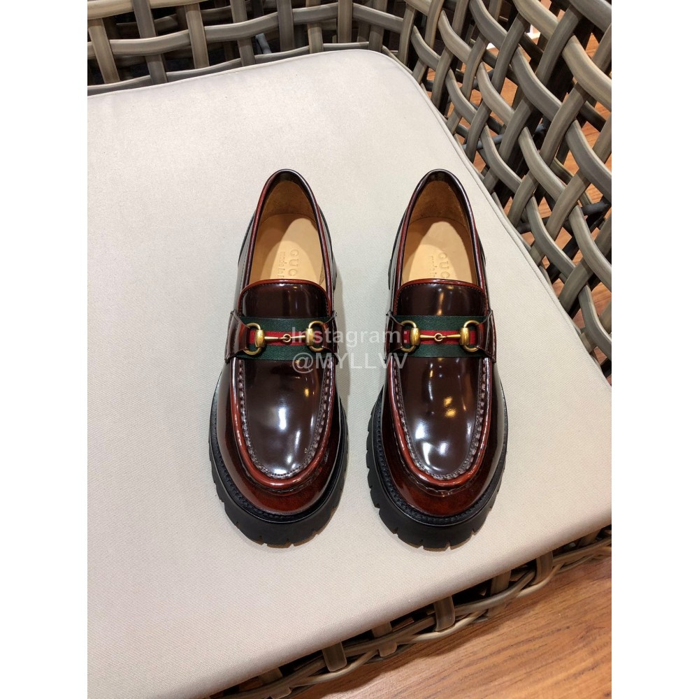 Gucci Classic Calf Leather Horsebit Business Loafers For Men Reddish Brown