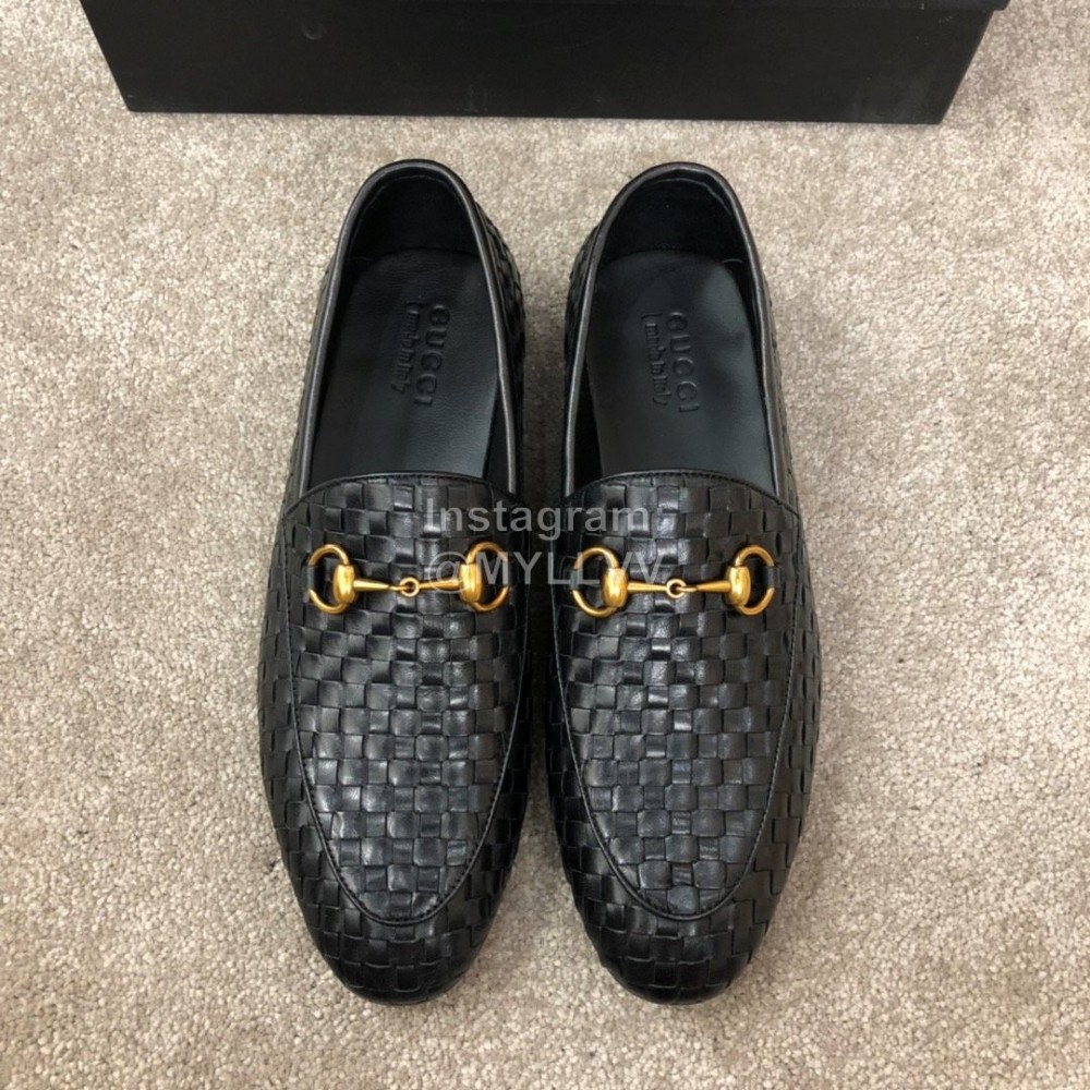 Gucci Woven Cowhide Horsebit Casual Loafers For Men Black