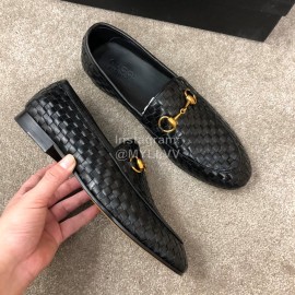 Gucci Woven Cowhide Horsebit Casual Loafers For Men Black