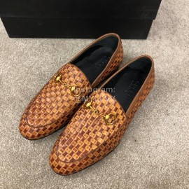 Gucci Woven Cowhide Horsebit Casual Loafers For Men Brown