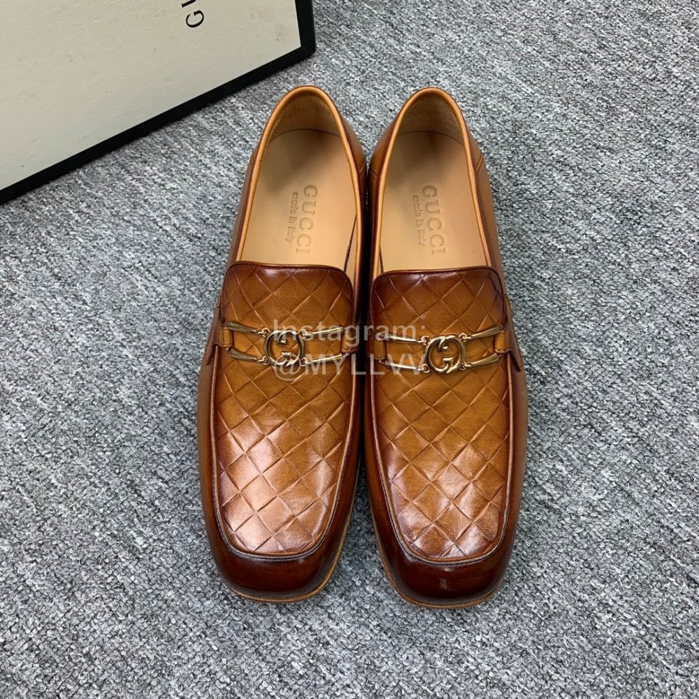 Gucci Woven Cowhide Casual Loafers For Men Brown