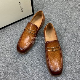 Gucci Woven Cowhide Casual Loafers For Men Brown