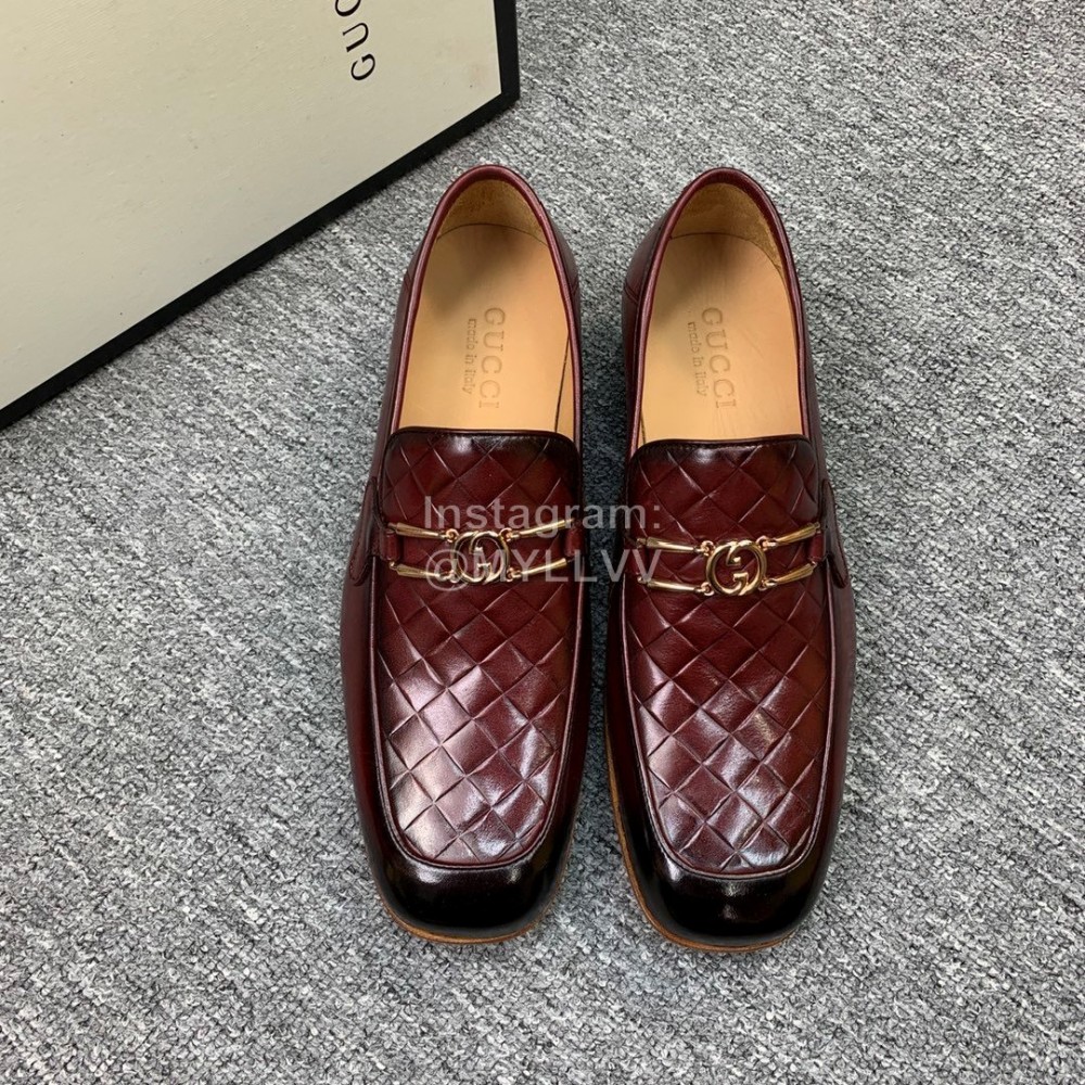 Gucci Woven Cowhide Casual Loafers For Men Reddish Brown