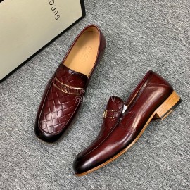 Gucci Woven Cowhide Casual Loafers For Men Reddish Brown