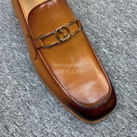 Gucci Brown Cowhide Casual Loafers For Men