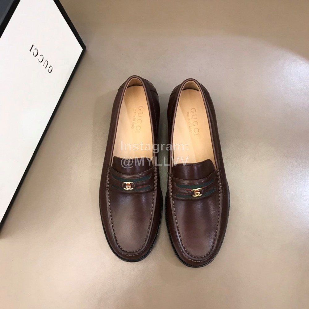 Gucci Cowhide GG Buckle Casual Loafers For Men Coffee