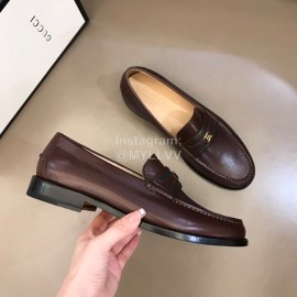 Gucci Cowhide GG Buckle Casual Loafers For Men Coffee
