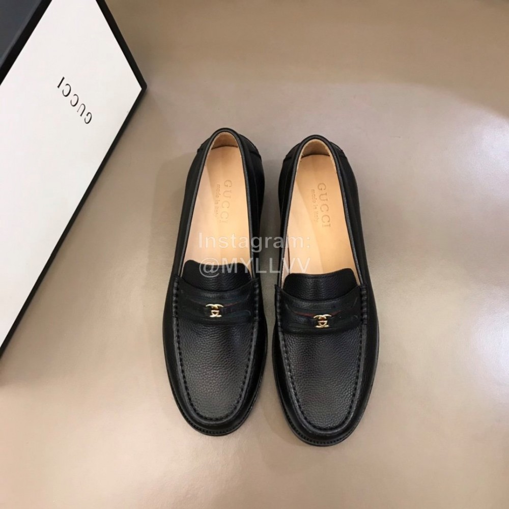 Gucci Black Cowhide GG Buckle Casual Loafers For Men