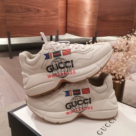 Gucci White Fashion Printed Thick Soled Couple Sneakers