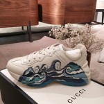 Gucci White Printed Thick Soled Couple Sneakers