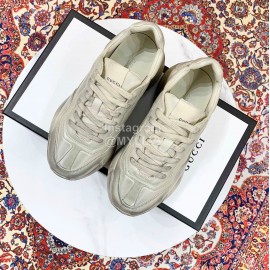 Gucci Calf Leather Thick Soles Sneakers For Men And Women White