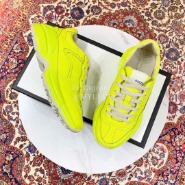 Gucci Calf Leather Thick Soles Sneakers For Men And Women Yellow