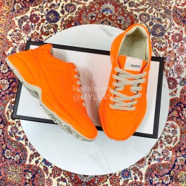 Gucci Calf Leather Thick Soles Sneakers For Men And Women Orange