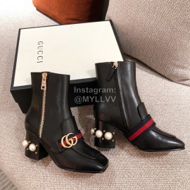 Gucci Autumn Winter New Leather Square Head High Heel Boots
