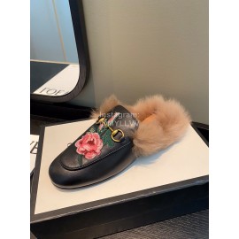 Gucci Classic Lambskin Wool Muller Shoes For Women Black